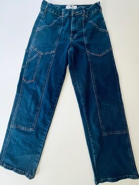 High-Rise Dark Blue Women's Jeans with Utility Pockets